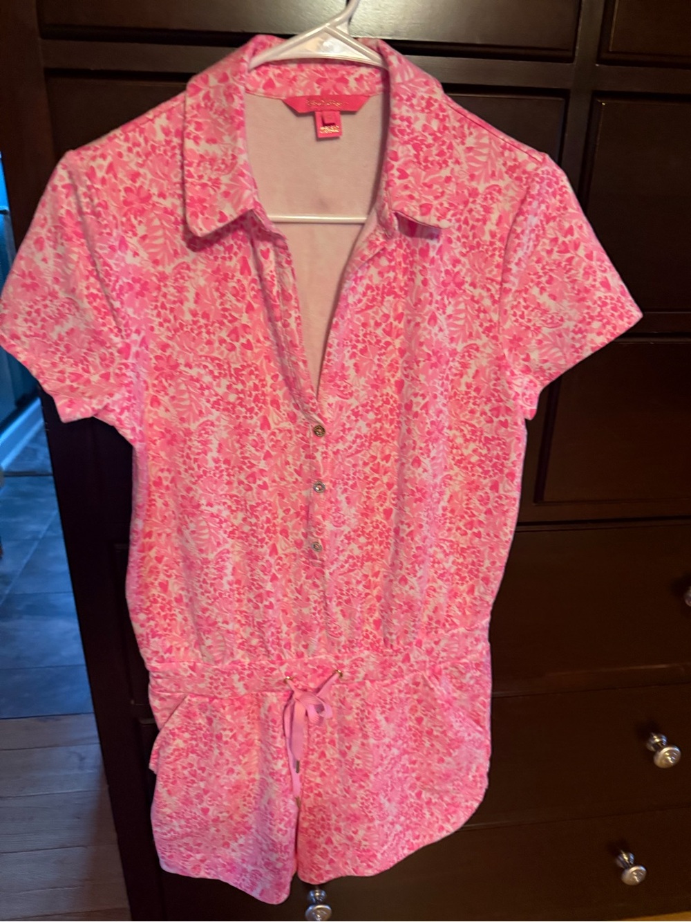 Lilly Pulitzer Pink Floral Short Romper with Collar